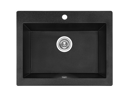 Granitspüle mit Schürze 1-Becken in Schwarz KOMODO 63x49 | Siphon im SET!