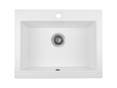 Granitspüle mit Schürze 1-Becken in Weiß KOMODO 63x49 | Siphon im SET!