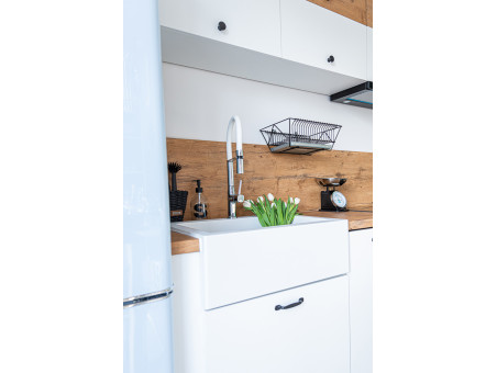 Granitspüle mit Schürze 1-Becken in Weiß KOMODO 63x49 | Siphon im SET!