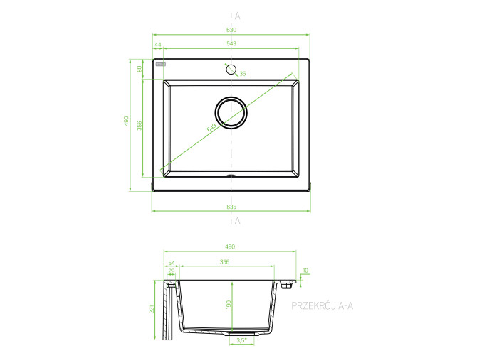 Granitspüle mit Schürze 1-Becken in...