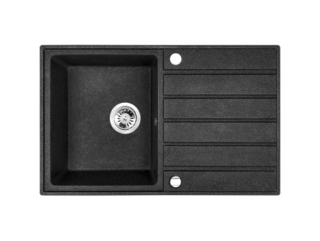 Granitspüle 1-Becken in Schwarz MARGARITA 79x49 mit Ablaufplatte | Siphon im SET!