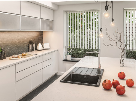 Granitspüle 1-Becken in Schwarz MARGARITA 79x49 mit Ablaufplatte | Siphon im SET!