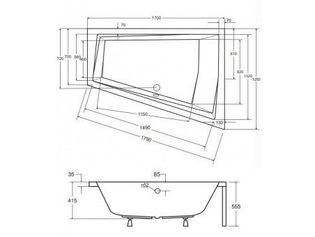 Badewanne Eckwanne Intimas 170x125 Links | Ablauf Viega & Füße GRATIS !