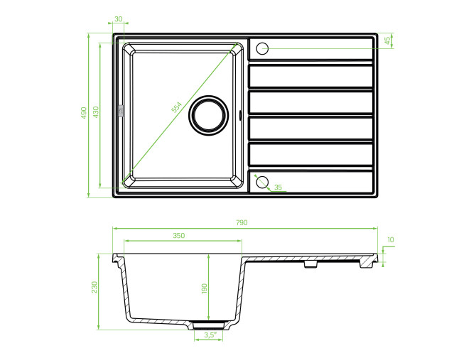 Granitspüle 1-Becken in Schwarz...