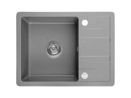 Granitspüle 1-Becken in Grau STELLAZ 58x44 mit kurzer Ablaufplatte | Siphon im SET!
