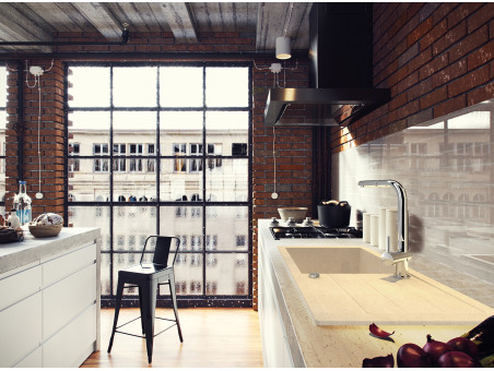 Granitspüle 1-Becken in Beige T.III 79x48 mit Ablaufplatte | Siphon im SET!