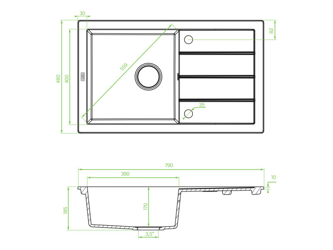 Granitspüle 1-Becken in Grau T.III... Granitspüle 1-Becken in Grau T.III...