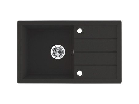 Granitspüle 1-Becken in Schwarz T.III 79x48 mit Ablaufplatte | Siphon im SET!