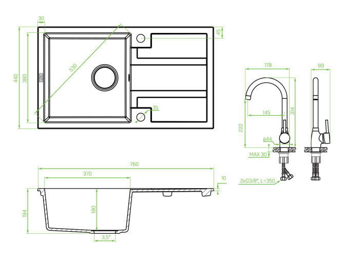 SET Spültischarmatur und Granitspüle... SET Spültischarmatur und Granitspüle...