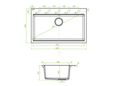 Granitspüle 1-Becken in Beige TAU 80x50 | Siphon im SET!