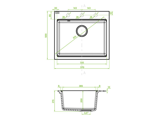Granitspüle 1-Becken in Beige TAU... Granitspüle 1-Becken in Beige TAU...