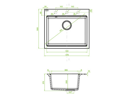 Granitspüle 1-Becken in Beige TAU 57x50 | Siphon im SET!