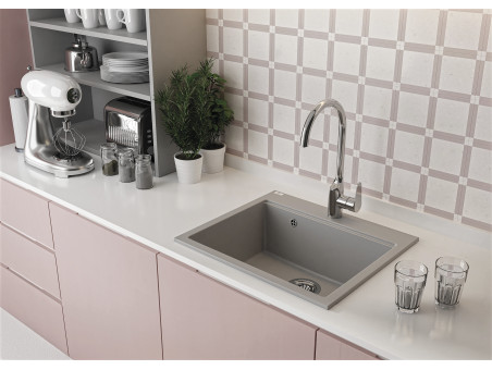 Granitspüle 1-Becken in Grau TAU 60x50 | Siphon im SET!