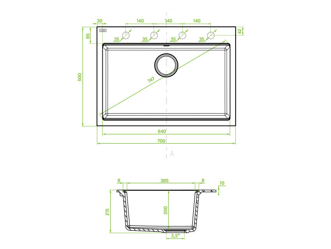 Granitspüle 1-Becken in Grau TAU... Granitspüle 1-Becken in Grau TAU...