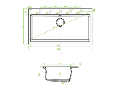 Granitspüle 1-Becken in Grau TAU 90x50 | Siphon im SET!
