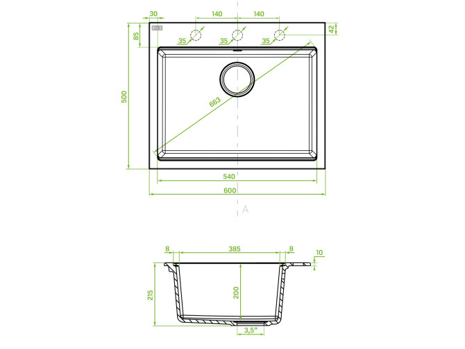 Granitspüle 1-Becken in Schwarz TAU... Granitspüle 1-Becken in Schwarz TAU...