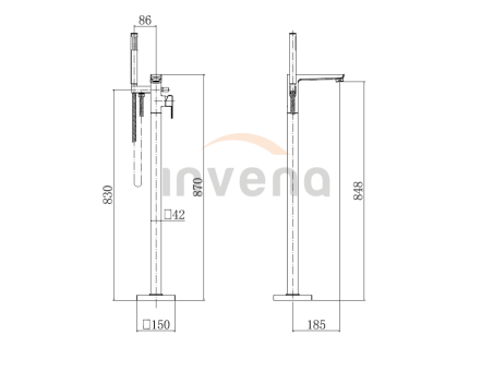 Freistehende Badewannenarmatur Silber PAROS Wasserhahn Wannenarmatur