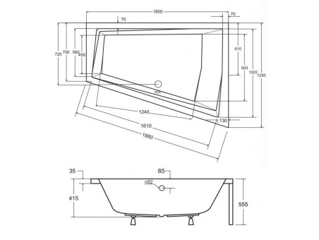 Badewanne Eckwanne Intimas 180x125 Rechts | Ablauf Viega & Füße GRATIS !