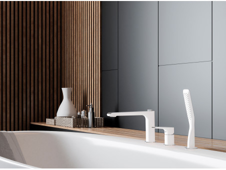 Badewannenarmatur in Weiß-Silber 3-Loch ALEA Badarmatur Wannenbatterie