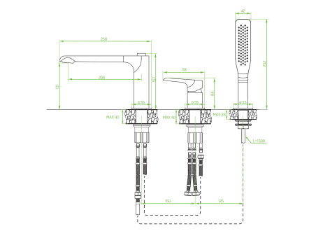 Badewannenarmatur in Weiß-Silber 3-Loch ALEA Badarmatur Wannenbatterie