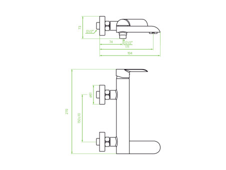Badewannenarmatur in Weiß-Silber ALEA Badarmatur Wannenbatterie