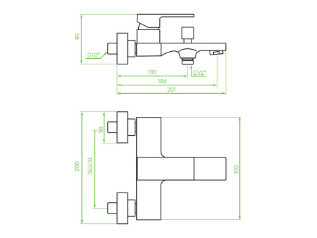Badewannenarmatur in Silber KVADRATO Badarmatur Wannenbatterie