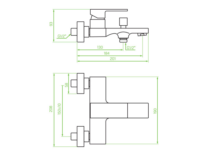 Badewannenarmatur in Schwarz KVADRATO... Badewannenarmatur in Schwarz KVADRATO...
