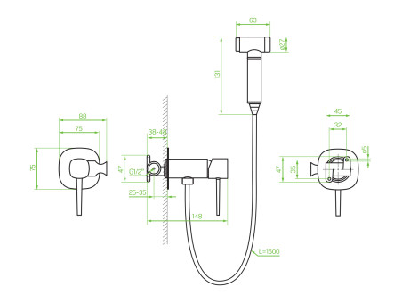 Unterputz Bidetarmatur in Silber POLLA Badarmatur Bidet-Mischbatterie