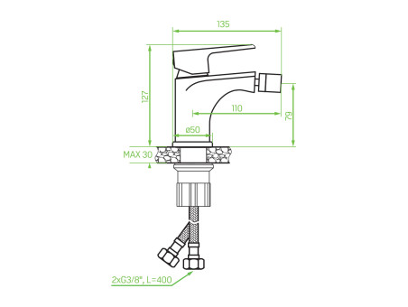 Bidetarmatur in Silber LARGO Badarmatur Bidet-Mischbatterie + Click-Clack