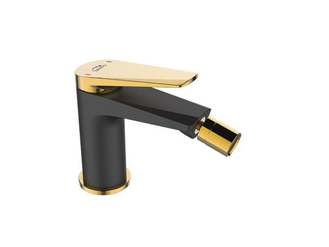 Bidetarmatur in Schwarz-Gold RUBIO Badarmatur Bidet-Mischbatterie + Click-Clack