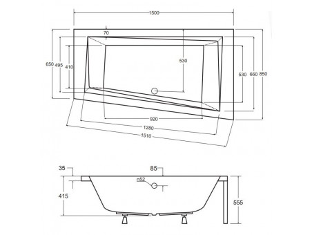 Badewanne Eckwanne Intimas 150x85 Rechts | Ablauf Viega & Füße GRATIS !