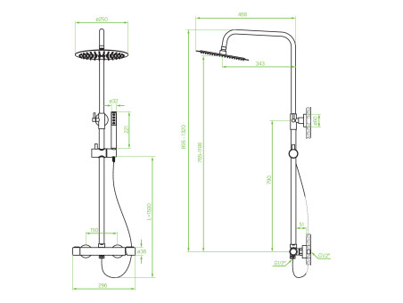 Dusch-Set in Schwarz PRETTO Thermostatisch Duschsäule