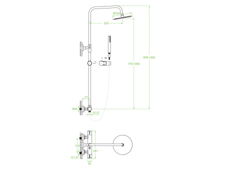 Dusch-Set in Silber PRETTO Thermostatisch Duschsäule