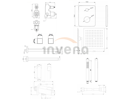 Unterputz Armatur Brausearmatur in Schwarz SIROS Komplettes Duschsystem