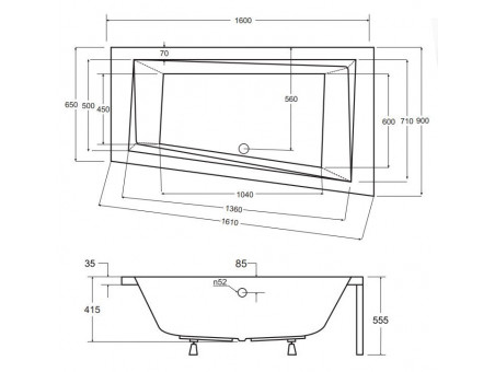 Badewanne Eckwanne Intimas 160x90 Rechts | Ablauf Viega & Füße GRATIS !