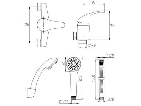 Brausearmatur Silber MITRIS Wasserhahn Brausebatterie Komplette Set