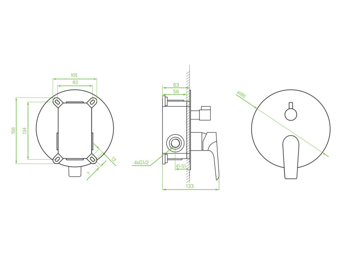 Unterputz Duschbatterie inWeiß-Silber...