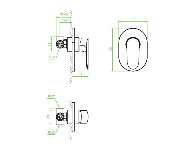Unterputz Duschbatterie inSilber...