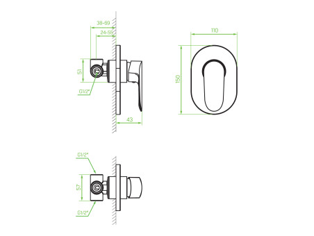 Unterputz Duschbatterie inSilber APPIA Verdeckter Einbau Duschbatterie