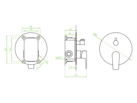 Unterputz Duschbatterie inSilber LARGO Verdeckter Einbau Duschbatterie