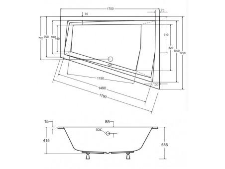 Badewanne Eckwanne Intimas Slim 170x125 Links Rand 15 mm | Ablauf Viega & Füße GRATIS !