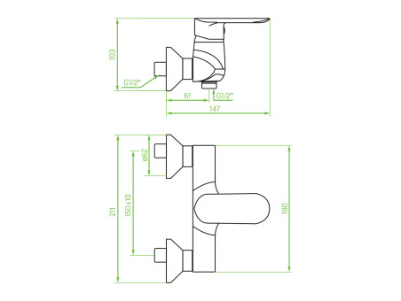 Brausearmatur in Silber APPIA Badarmatur Duschbatterie