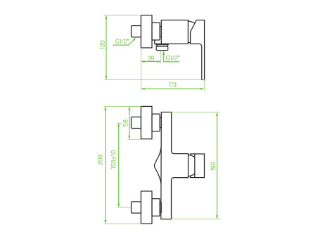 Brausearmatur in Schwarz KVADRATO Badarmatur Duschbatterie