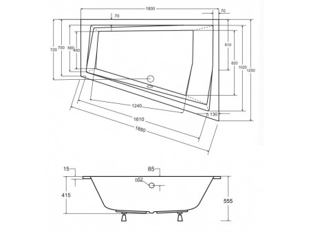 Badewanne Eckwanne Intimas Slim 180x125 Links Rand 15 mm | Ablauf Viega & Füße GRATIS !