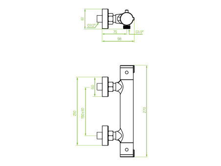Brausearmatur in Silber TERMICO Badarmatur Duschbatterie