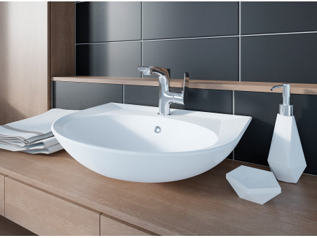 Waschtischarmatur in Silber ALEA Hoch Wasserhahn Mischbatterie + Click-Clack