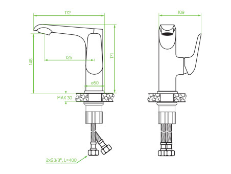 Waschtischarmatur in Silber ALEA Hoch Wasserhahn Mischbatterie + Click-Clack