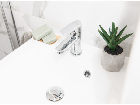 Waschtischarmatur in Silber APPIA Kleine Wasserhahn Mischbatterie + Click-Clack