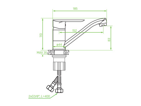 Waschtischarmatur in Silber APPIA Kleine Wasserhahn Mischbatterie