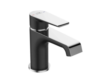 Waschtischarmatur in Schwarz-Silber LARGO Kleine Wasserhahn Mischbatterie + Click-Clack